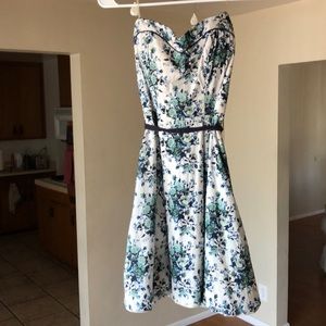 Speechless Strapless White and Blue Floral Dress